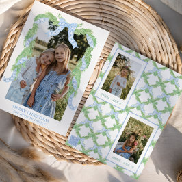 Tarjeta Festiva Navidades acuarelas Blue Bow Garland Photo