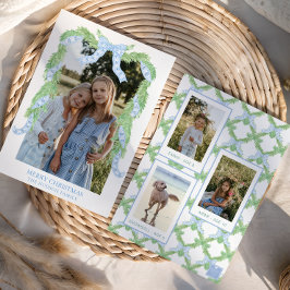 Tarjeta Festiva Navidades acuarelas Blue Bow Garland Photo