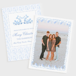 Tarjeta Festiva Navidades acuarelas Blue Grandmillennial Floral