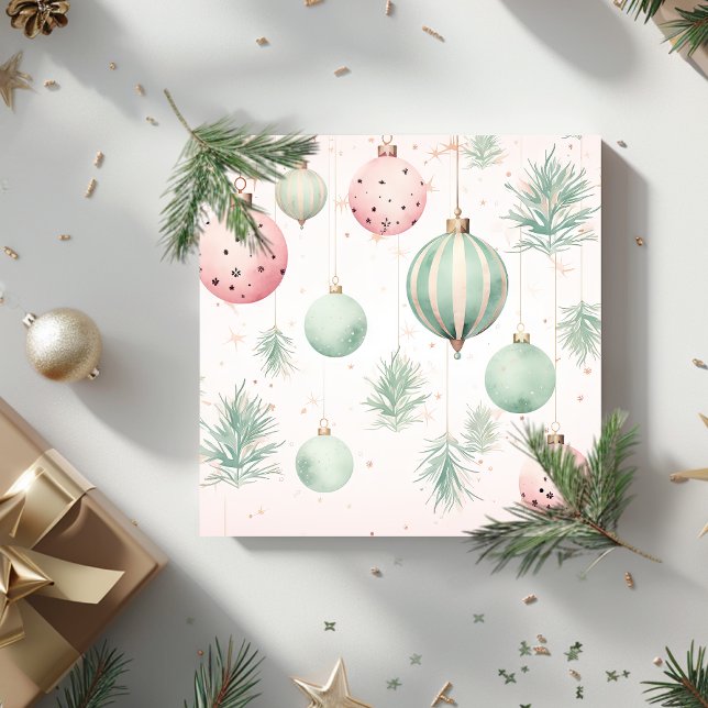 Tarjeta Festiva Navidades acuarelas bolas de menta y rosa (Watercolor Christmas balls mint and pink Holiday Card)