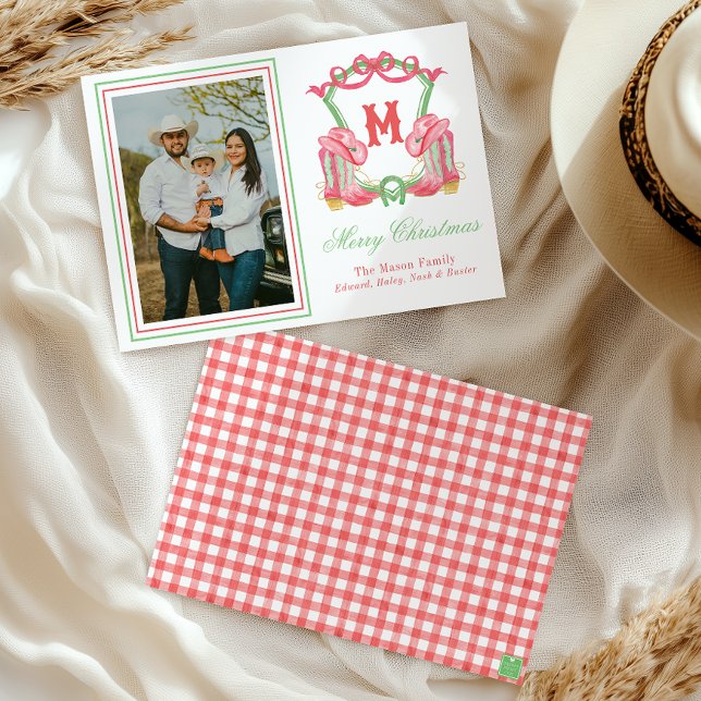 Tarjeta Festiva Navidades acuarelas Boots Monograma Escudo Foto (Subido por el creador)