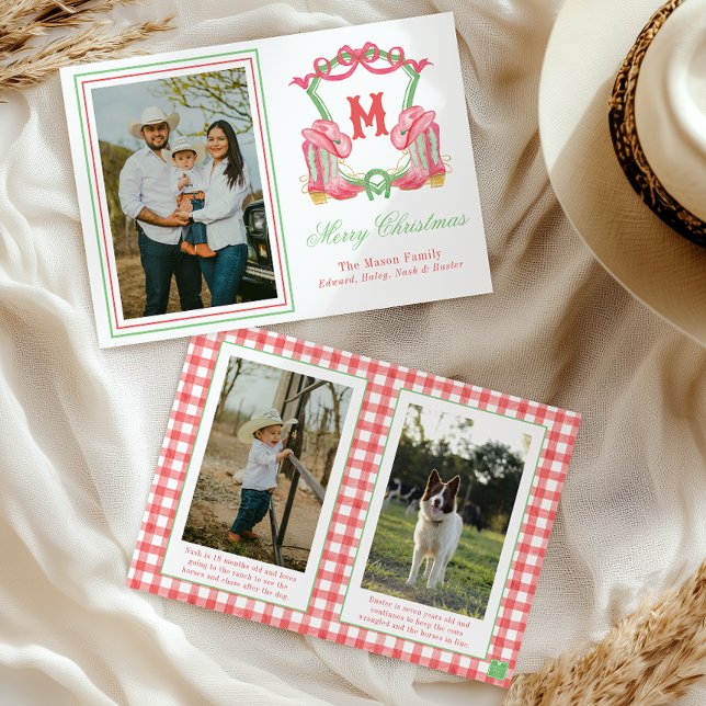 Tarjeta Festiva Navidades acuarelas Boots Monograma Escudo Foto (Subido por el creador)