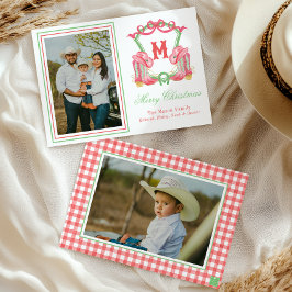 Tarjeta Festiva Navidades acuarelas Boots Monograma Escudo Foto