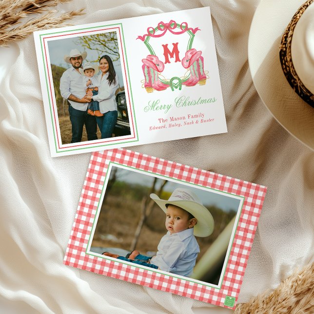 Tarjeta Festiva Navidades acuarelas Boots Monograma Escudo Foto (Subido por el creador)