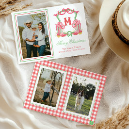 Tarjeta Festiva Navidades acuarelas Boots Monograma Escudo Foto