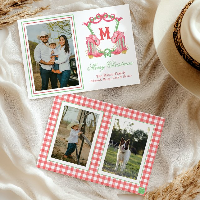 Tarjeta Festiva Navidades acuarelas Boots Monograma Escudo Foto (Subido por el creador)