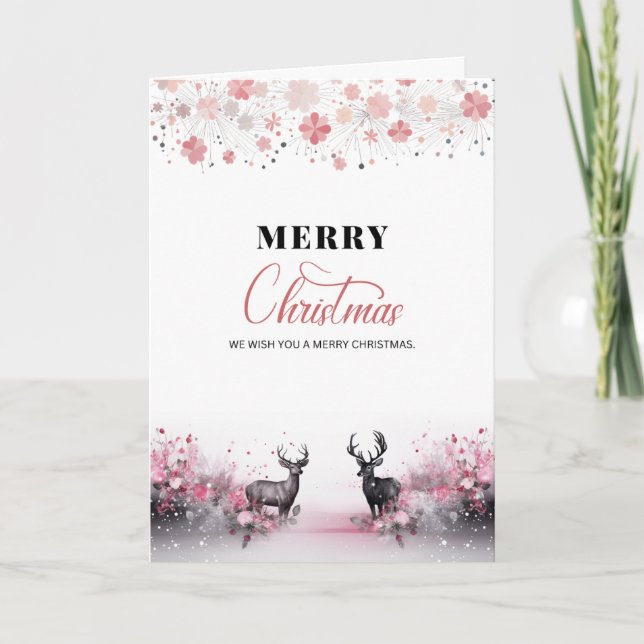 Tarjeta Festiva Navidades acuarelas brillan en rosa Noir (Anverso)