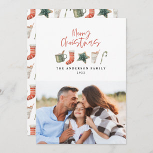 Tarjeta Festiva Navidades acuarelas cookie 1 foto bastón Hol