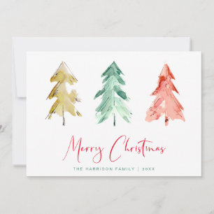 Tarjeta Festiva Navidades acuarelas de pinos arbolados