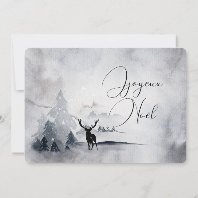 Tarjeta Festiva Navidades acuarelas de renos con grandes antígenos (Anverso)