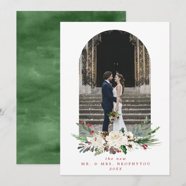 Tarjeta Festiva Navidades acuarelas Floral New Wed Arch Foto (Anverso / Reverso)