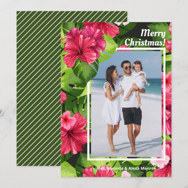 Tarjeta Festiva Navidades acuarelas florales (Anverso / Reverso)