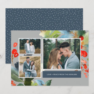 Tarjeta Festiva Navidades acuarelas florales 3 Collage de fotos