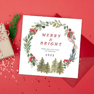 Tarjeta Festiva Navidades acuarelas Fresa y brillante