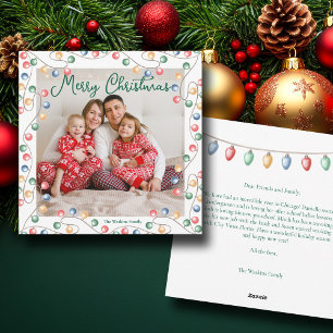 Tarjeta Festiva Navidades acuarelas iluminan la foto de la familia