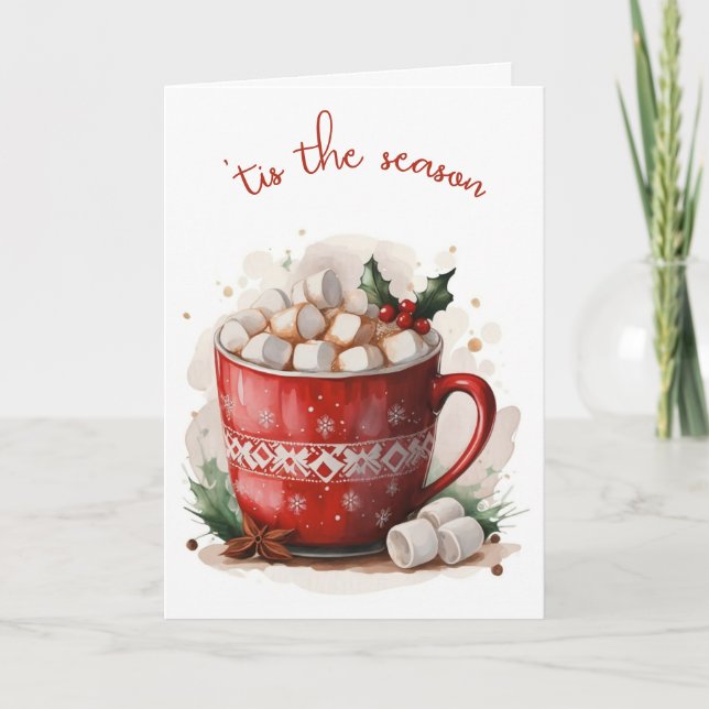 Tarjeta Festiva Navidades acuáticos chocolate caliente (Anverso)