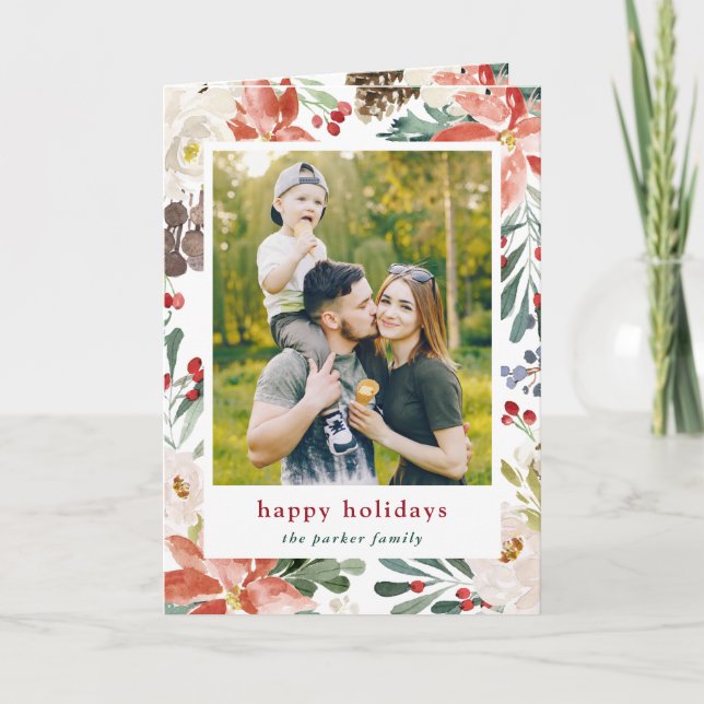 Tarjeta Festiva Navidades acuáticos de fotografía floral de Poinse (Anverso)