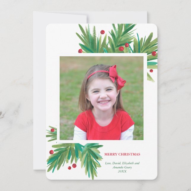 Tarjeta Festiva Navidades acuáticos de Pine & Berries en vacacione (Anverso)