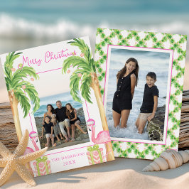 Tarjeta Festiva Navidades acuáticos de playa rosada Flamingo Foto