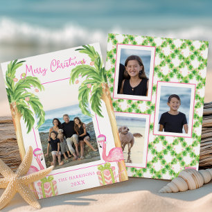 Tarjeta Festiva Navidades acuáticos de playa rosada Flamingo Foto