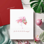 Tarjeta Festiva Navidades acuáticos del Flamingo Rosa Florida Beac<br><div class="desc">Esta tarjeta de vacaciones de temática tropical muestra una réplica de mi flamencor rosa color de agua pintado a mano original, adornado con una corona y un arco con colores tropicales vibrantes sobre un fondo blanco y fresco. La frase divertida "FA LA LA LA LA LA, LA LA MINGO!" está...</div>