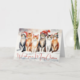 Tarjeta Festiva Navidades acuáticos gatos en copos de nieve