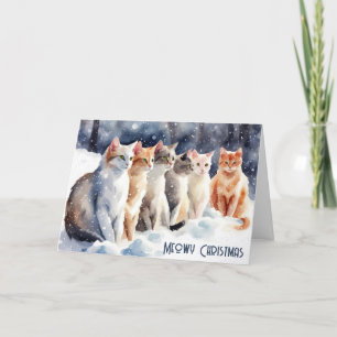 Tarjeta Festiva Navidades acuáticos gatos en copos de nieve