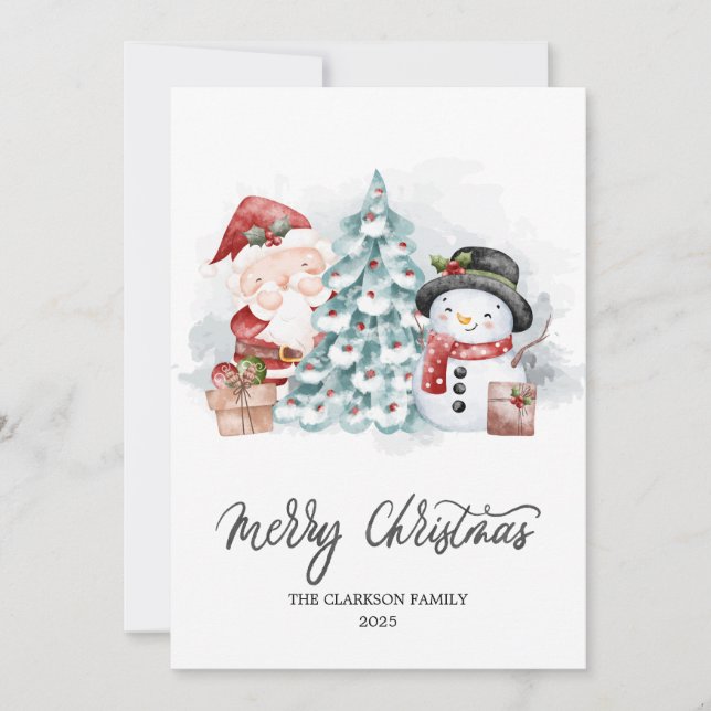 Tarjeta Festiva Navidades acuáticos Santa Snowman Cute Xmas (Anverso)