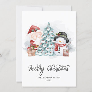 Tarjeta Festiva Navidades acuáticos Santa Snowman Cute Xmas