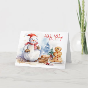 Tarjeta Festiva Navidades acuáticos Snowman con hombre de pan de j
