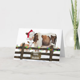 Tarjeta Festiva Navidades acuáticos Vacas Con Sombrero Santa