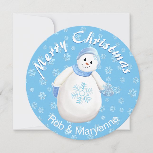 Tarjeta Festiva Navidades adorables Snowman con nombres personaliz (Anverso)
