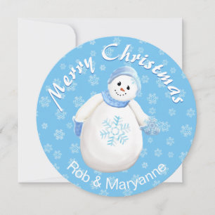 Tarjeta Festiva Navidades adorables Snowman con nombres personaliz