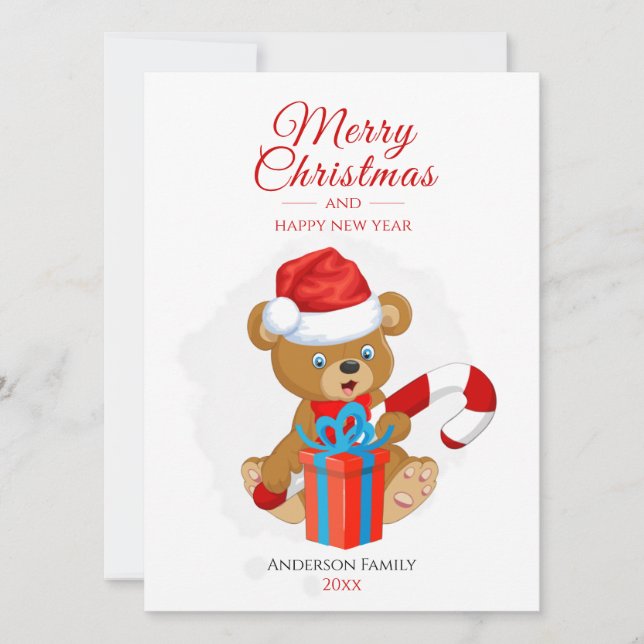 Tarjeta Festiva Navidades Adorables Teddy | Navidades personalizad (Anverso)