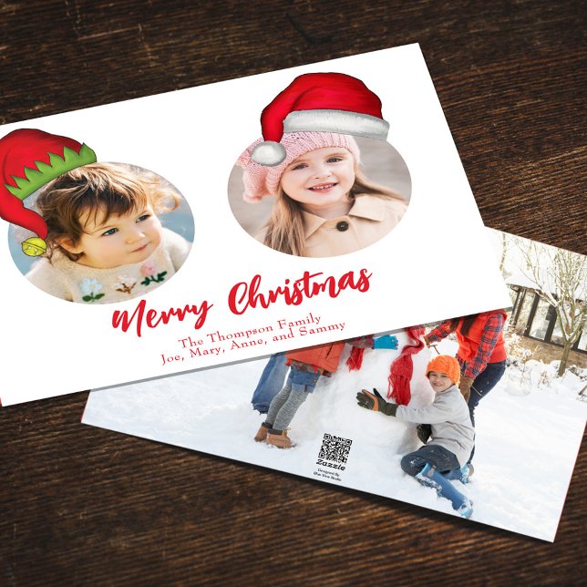 Tarjeta Festiva Navidades adoran a Santa Elf Funny Whimsical 3 Fot (Merry Christmas cute whimsical multi-photo greeting card with a three-photo template. )