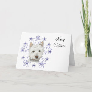 Tarjeta Festiva Navidades adoran arte de perro occidental y estrel