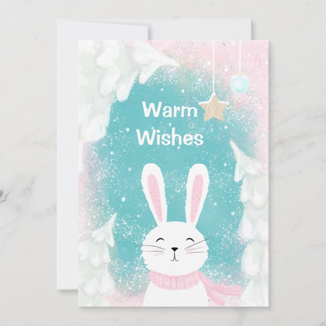 Tarjeta Festiva Navidades adoran conejito rosa y menta (Anverso)