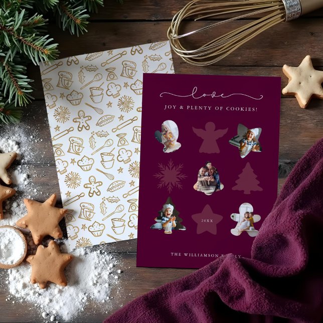 Tarjeta Festiva Navidades adoran hacer una foto familiar de Cookie (Christmas Love Baking Cookie Cutter Family Photo Holiday Card)