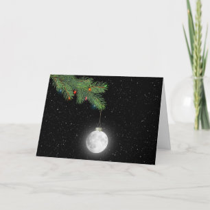 Tarjeta Festiva Navidades adornan la luna en copos de nieve