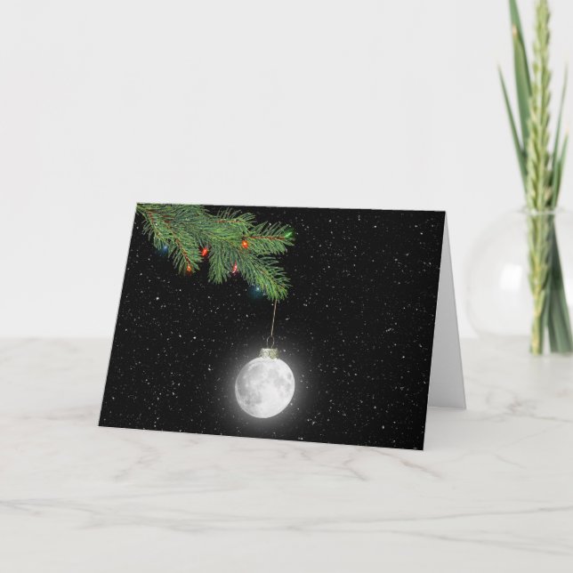 Tarjeta Festiva Navidades adornan la luna en copos de nieve (Anverso)