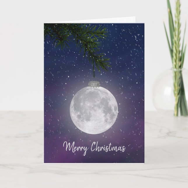 Tarjeta Festiva Navidades adorno lunar en copos de nieve (Anverso)