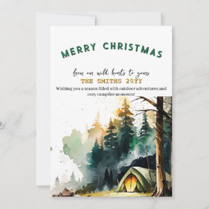 Tarjeta Festiva Navidades al aire libre del bosque Watercolor Wint