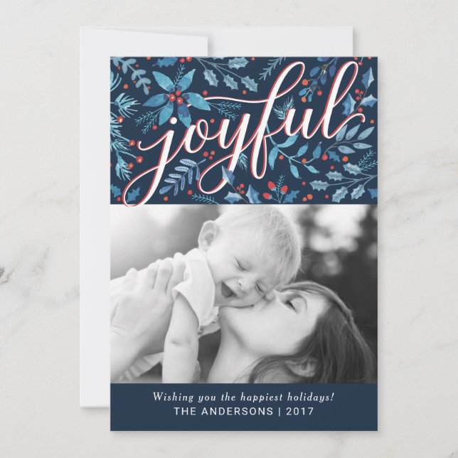 Tarjeta Festiva Navidades alegres acuarela Foliage Foliage (Anverso)