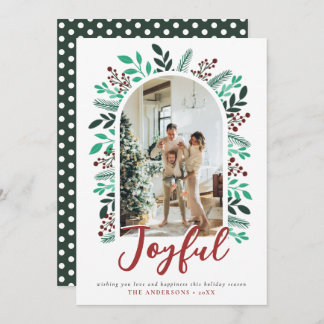 Tarjeta Festiva Navidades alegres Arch Berries Foliage Foto Verde