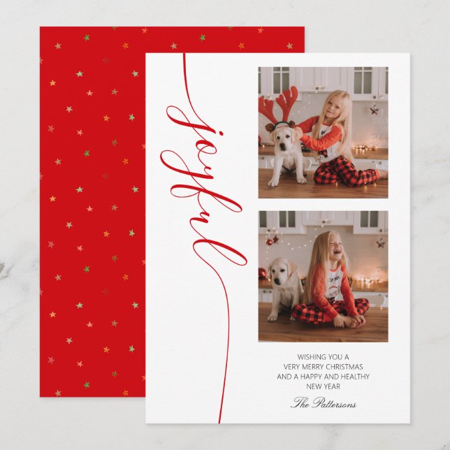 Tarjeta Festiva Navidades alegres caligrafía guión foto (Anverso / Reverso)