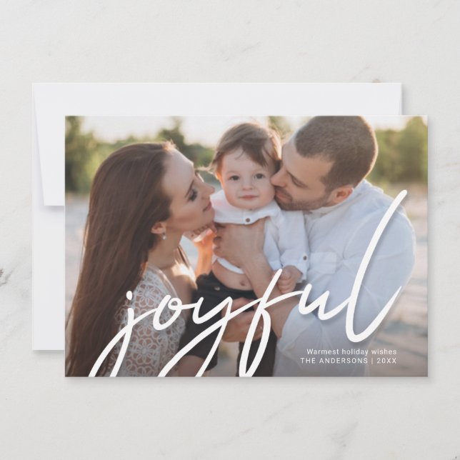 Tarjeta Festiva Navidades alegres con escritura manual de moda Fot (Anverso)