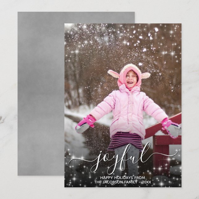 Tarjeta Festiva Navidades alegres festejan estrellas foto gris (Anverso / Reverso)