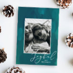 Tarjeta Festiva Navidades alegres. Pincel de aceite verde abstract<br><div class="desc">Moderno pincel de aceite abstracto derrame de la tarjeta de fotografía navideña "Alegre" en colores verde azulados verdes y oscuros. Por favor,  contáctame si necesitas artículos adicionales.</div>