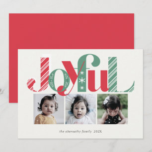 Tarjeta Festiva Navidades alegres tres foto verde rojo