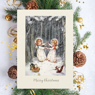 Tarjeta Festiva Navidades alemanes añaden ángeles a los bosques